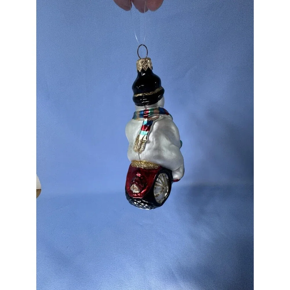 Dillard's Trimmings Snowman on a Motorcycle 1999 Glass Blown Christmas Ornament